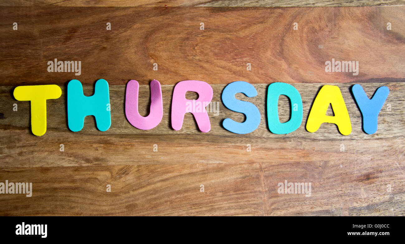 Word thursday formed by colorful letters Stock Photo