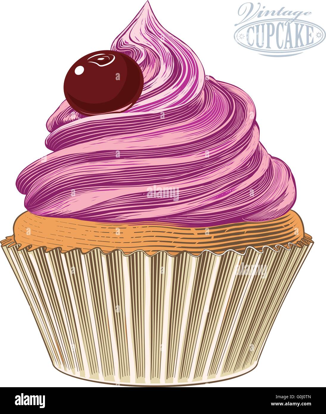 Cupcake in engraving style on transparent background Stock Vector