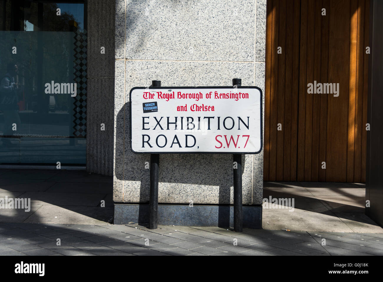 Exhibition Road street sign in 'Museum Quarter' in London, UK Stock Photo