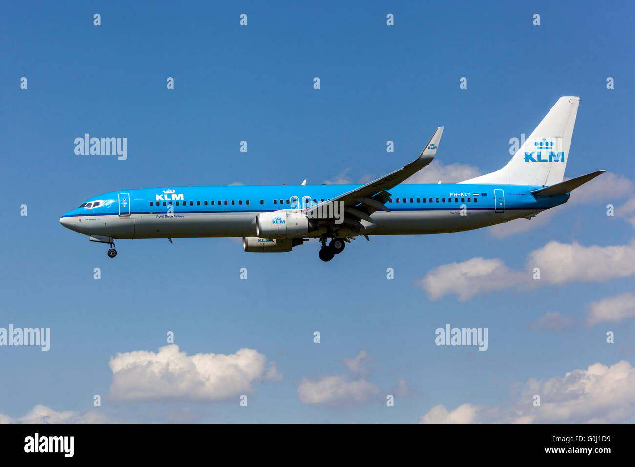 KLM, Boeing 737 approaching for landing, Prague, Czech Republic Stock Photo