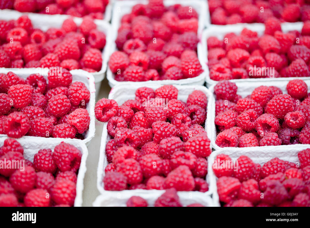 fresh tasty pink raspberry closeup macro on market outdoor Stock Photo ...
