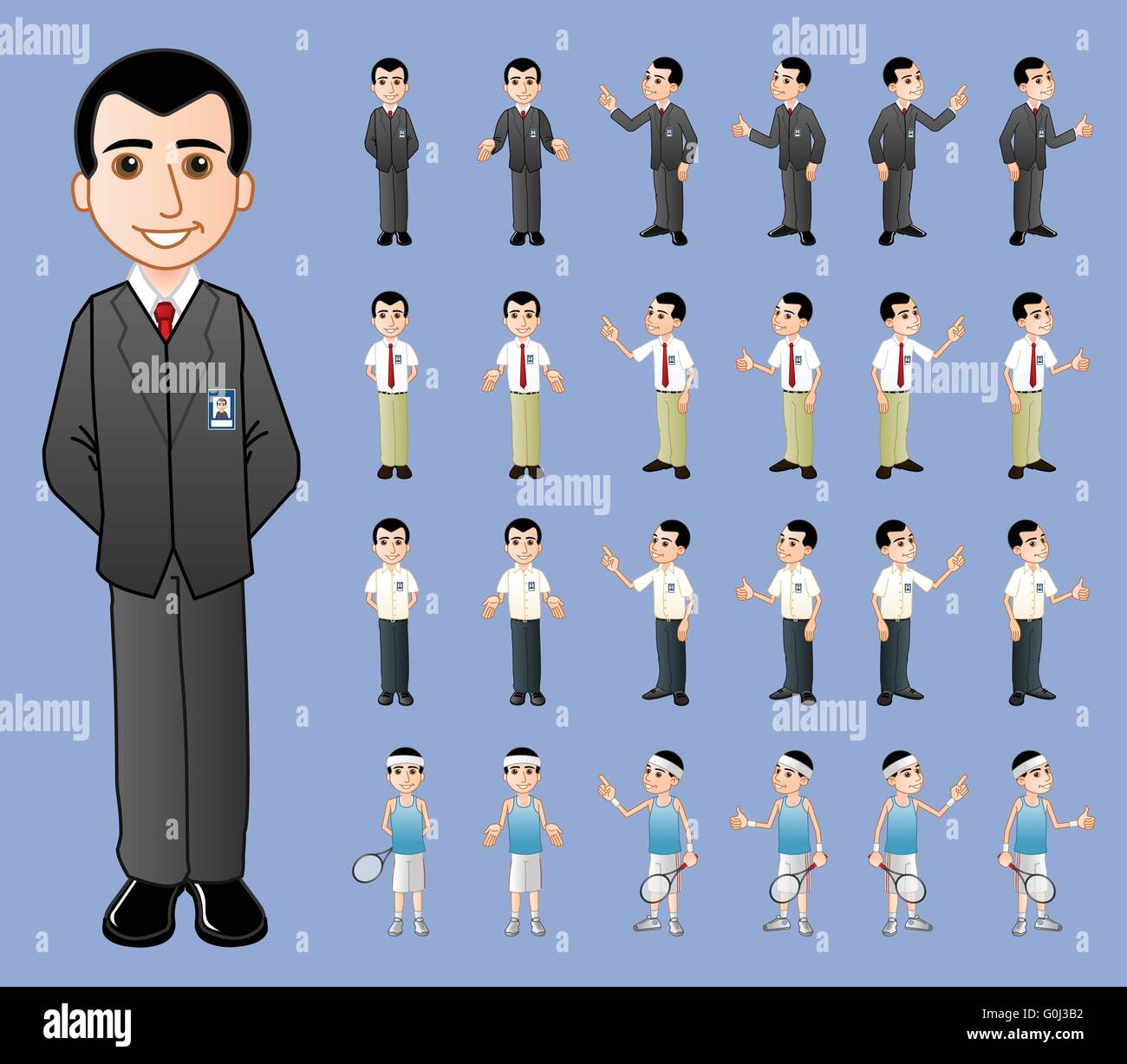 Business Man Cartoon Vector Several Poses Sport Stock Vector