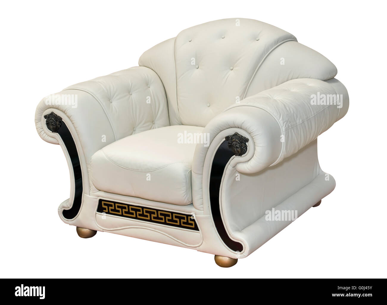 Vintage white leather armchair isolated Stock Photo