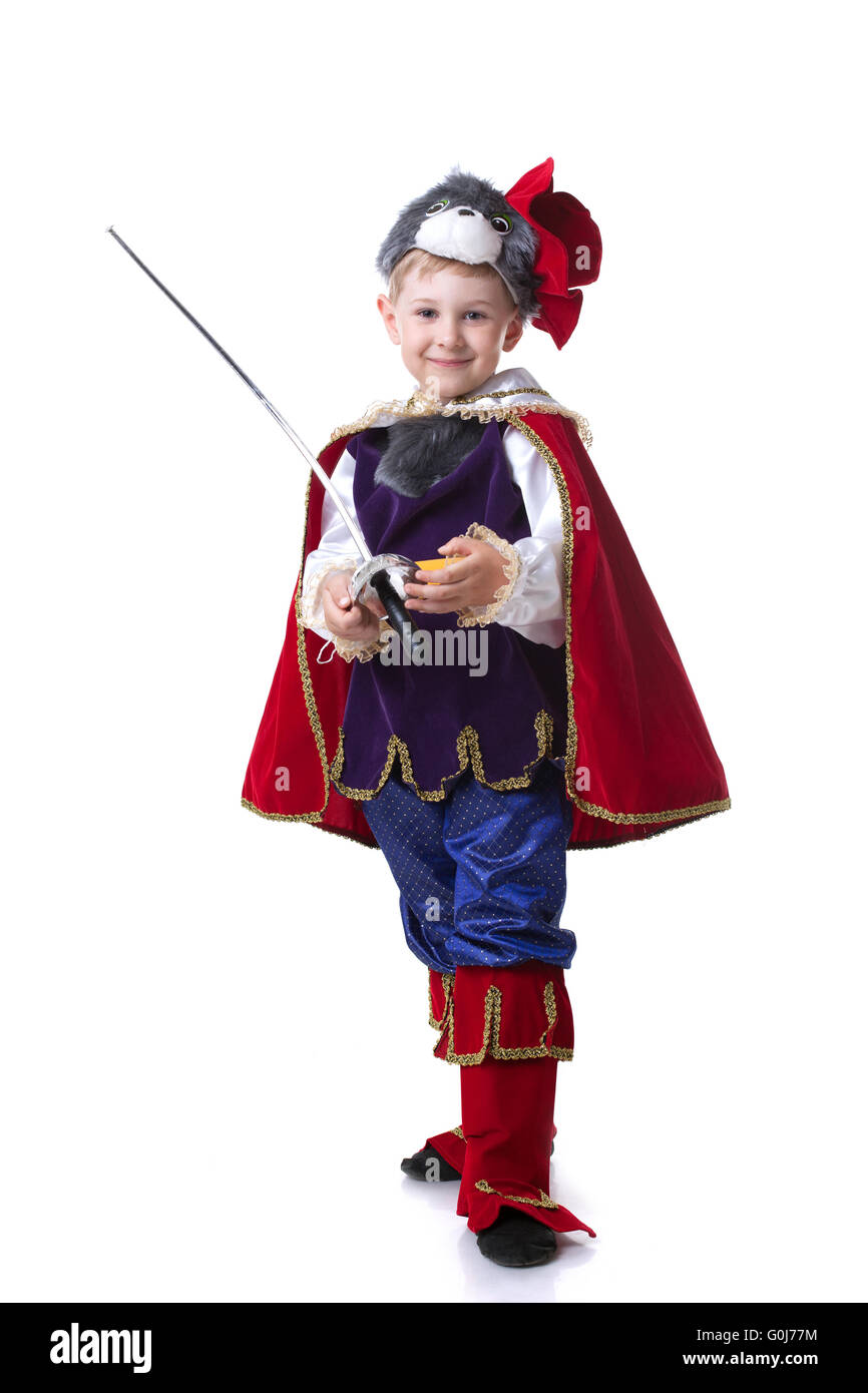 Image of funny little boy posing as Puss in Boots Stock Photo Alamy