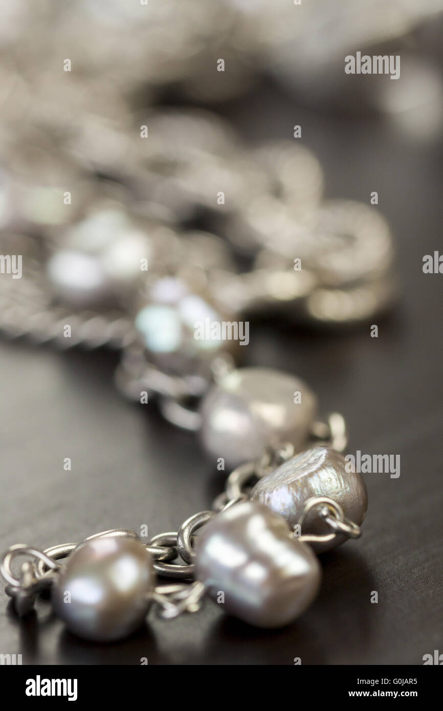 Assorted silver costume jewellery Stock Photo
