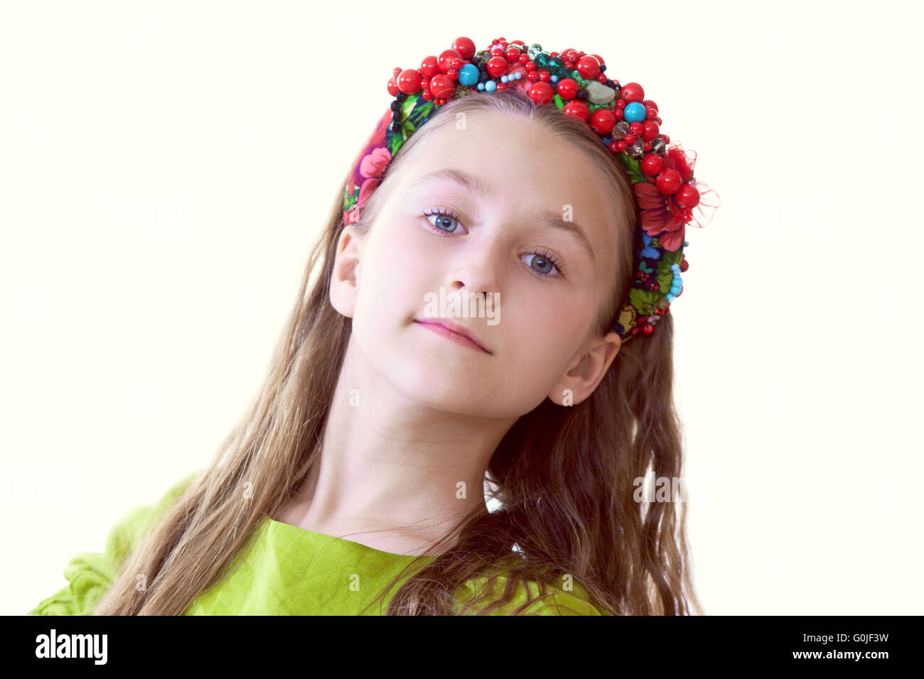 Lovely little dancer posing with wreath, close-up Stock Photo - Alamy
