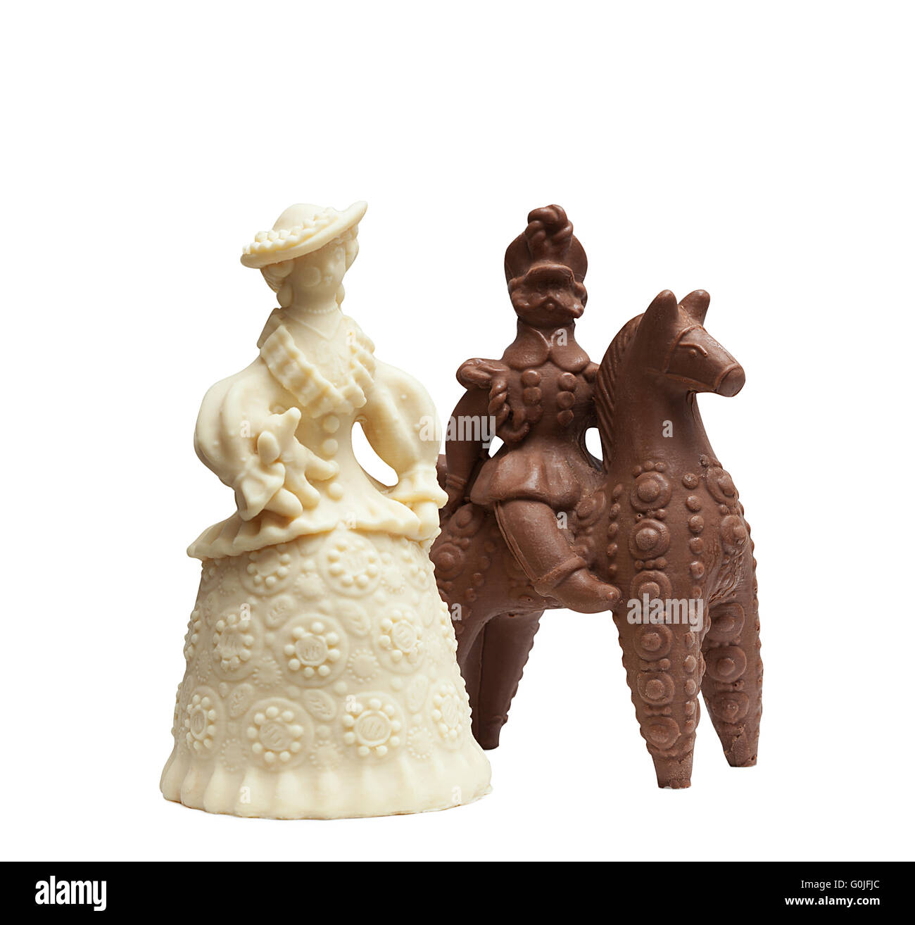 Chocolate figurines - lady and hussar on horseback Stock Photo