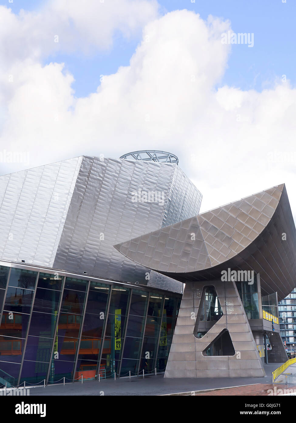 The Salford Quays was once Manchester's Docks. This is the entrance to the Lowry Theatre and Gallery Complex Stock Photo