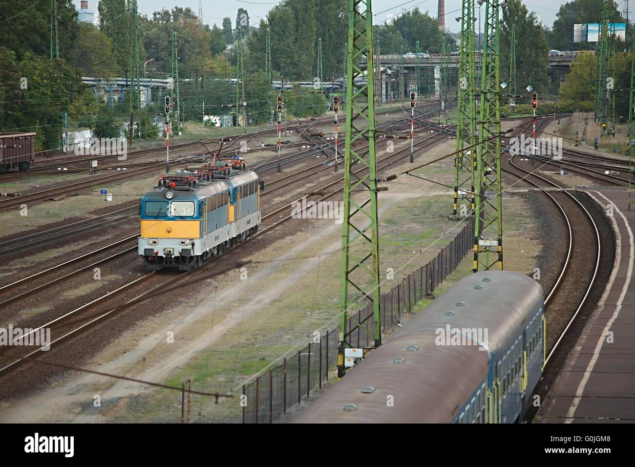 Railway tracks and trains Stock Photo Alamy