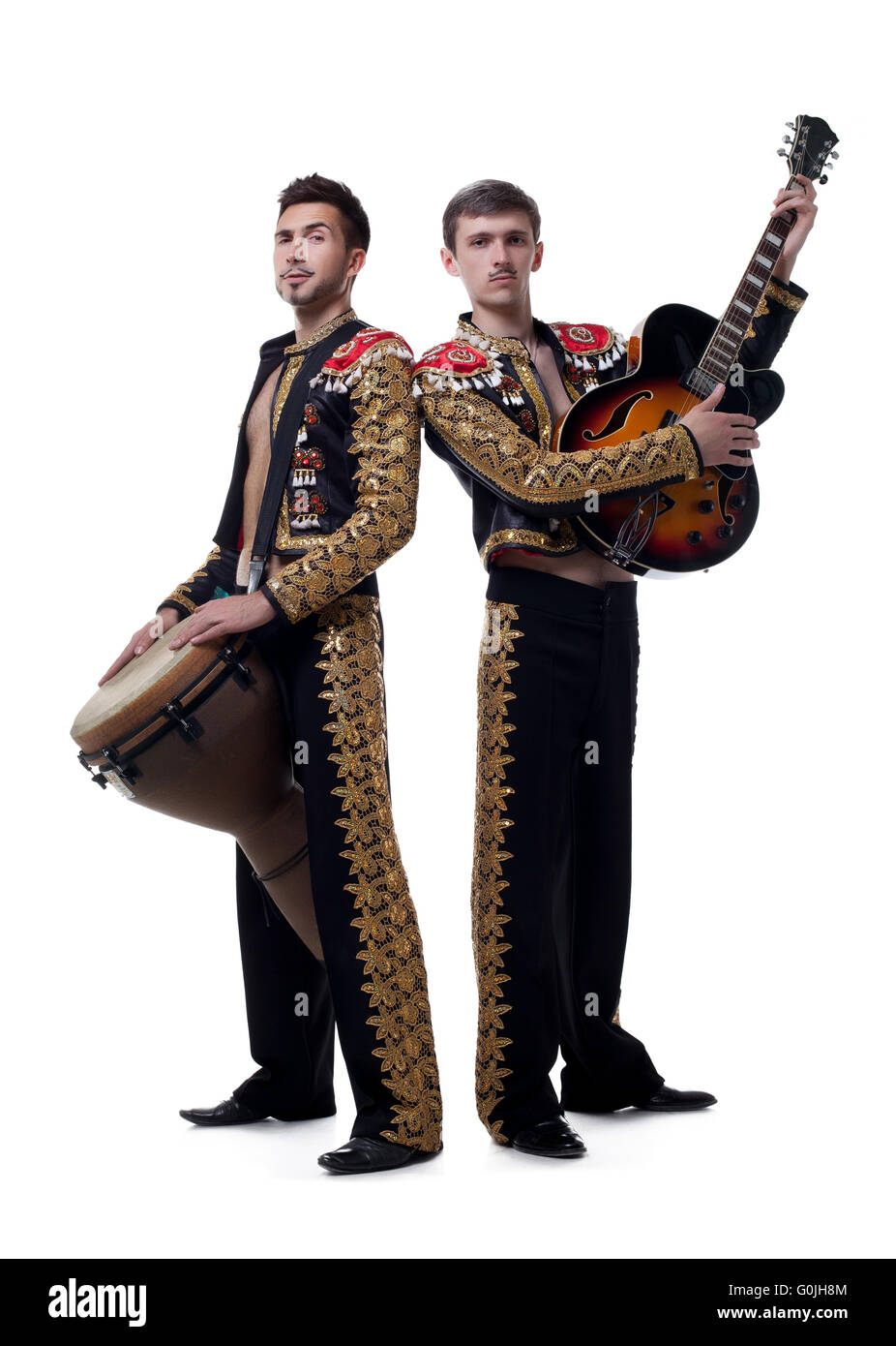 Image of funny musicians dressed as Spanish macho Stock Photo