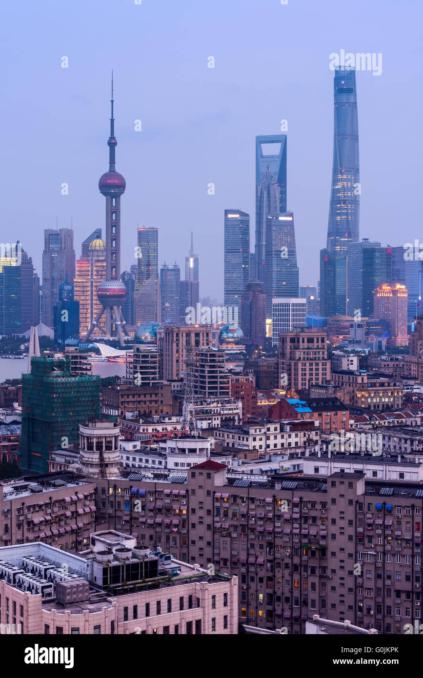Shanghai skyline at dusk. Stock Photo