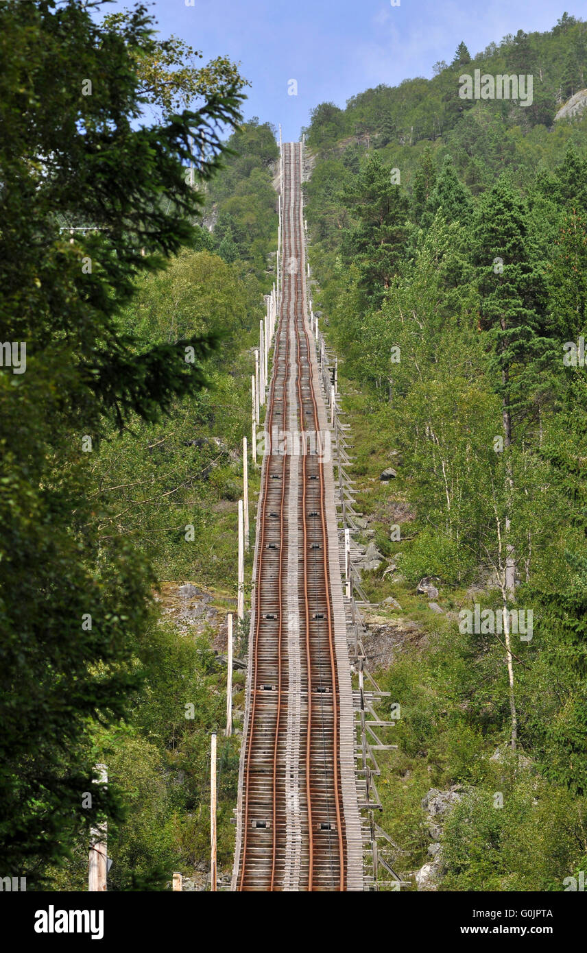 Tracks, rails, mountain railway, Skjeggedal, Norway Stock Photo