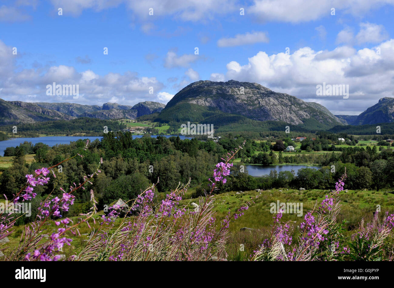 Mountains, lake, near Lyngdal, Vest-Agder, Norway Stock Photo
