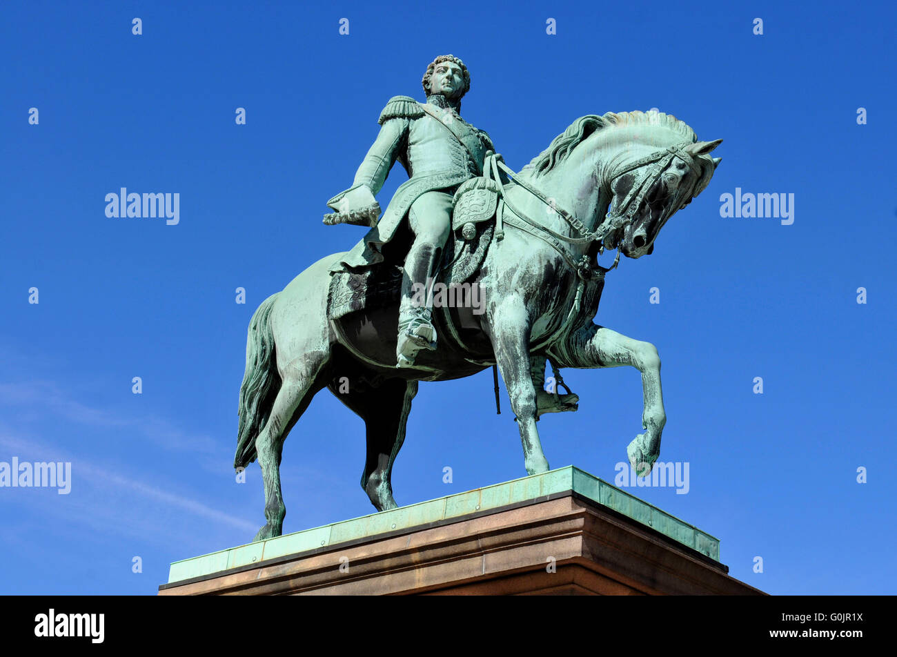 Equestrian statue of King King Charles III, Royal Palace, Oslo, Norway / Det kongelige slott Stock Photo