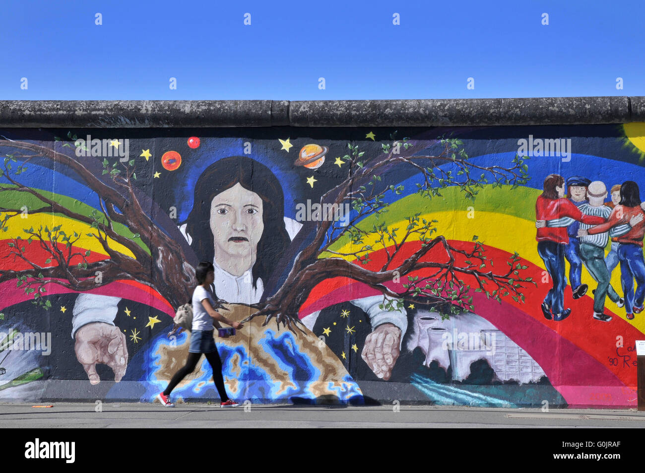 East Side Gallery, mural art, painting, open-air gallery, Berlin Wall, Friedrichshain, Berlin, Germany / Berliner Mauer Stock Photo
