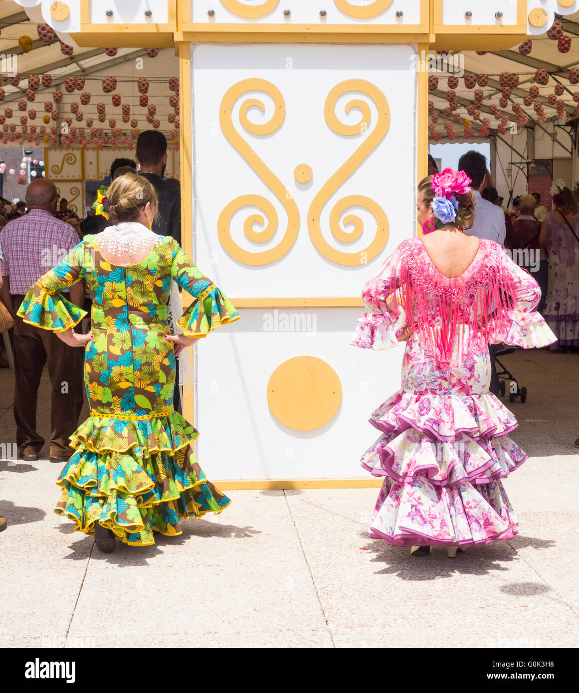 Flamenco dancers at Feria de Abril event. Spain Stock Photo