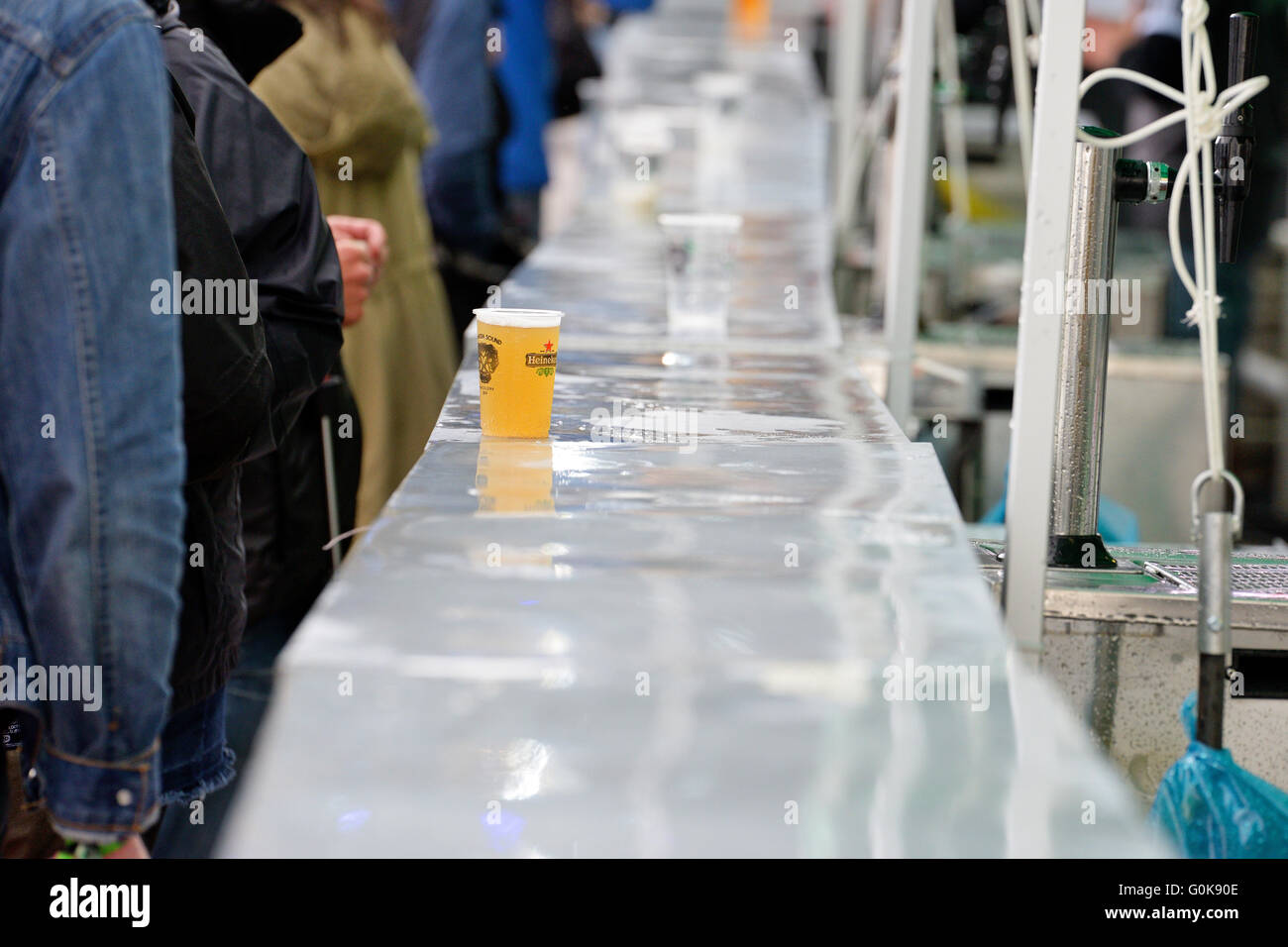 BARCELONA - MAY 30: A glass of beer on the bar at Heineken Primavera Sound 2014 Festival (PS14). Stock Photo