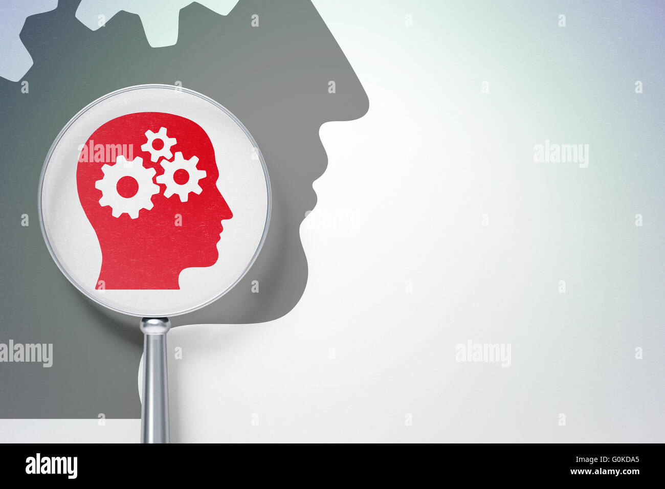 Data concept: Head With Gears with optical glass on digital background ...