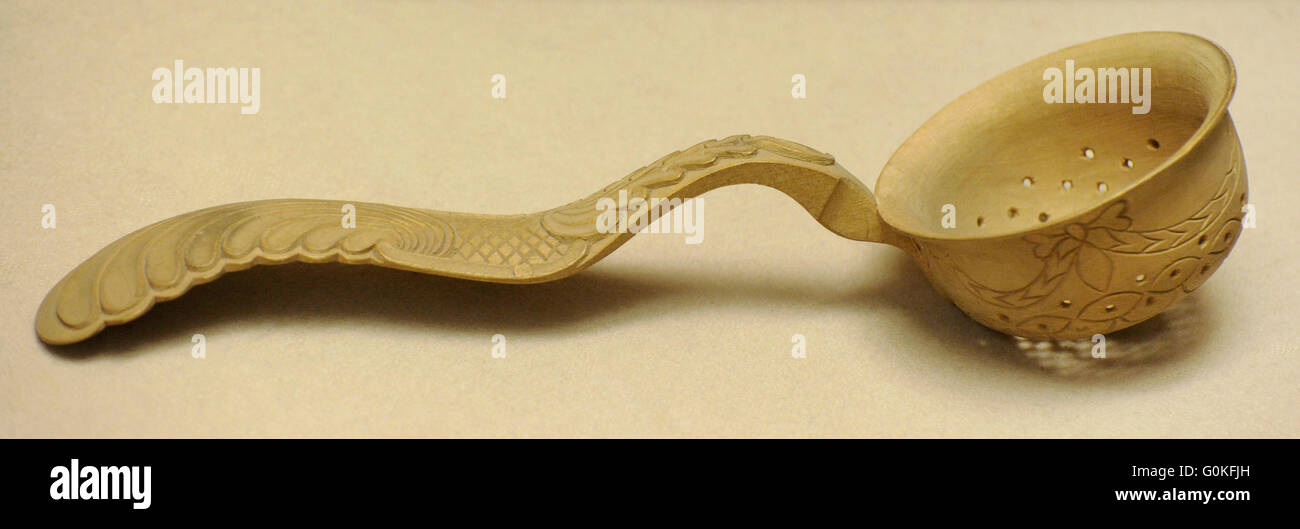 Strainer. Wood; carving. Russia. Early 18th century. The State Hermitage Museum. Saint Petersburg. Russia. Stock Photo