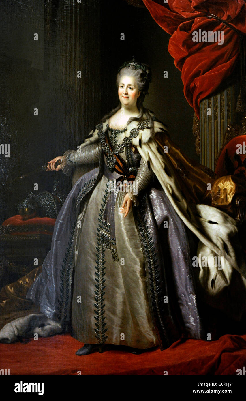 Portrait of Empress Catherine the Great. 1780. By Fyodor Rokotov (1730-1808). Oil on canvas. The State Hermitage Museum. Saint Petersburg. Russia. Stock Photo