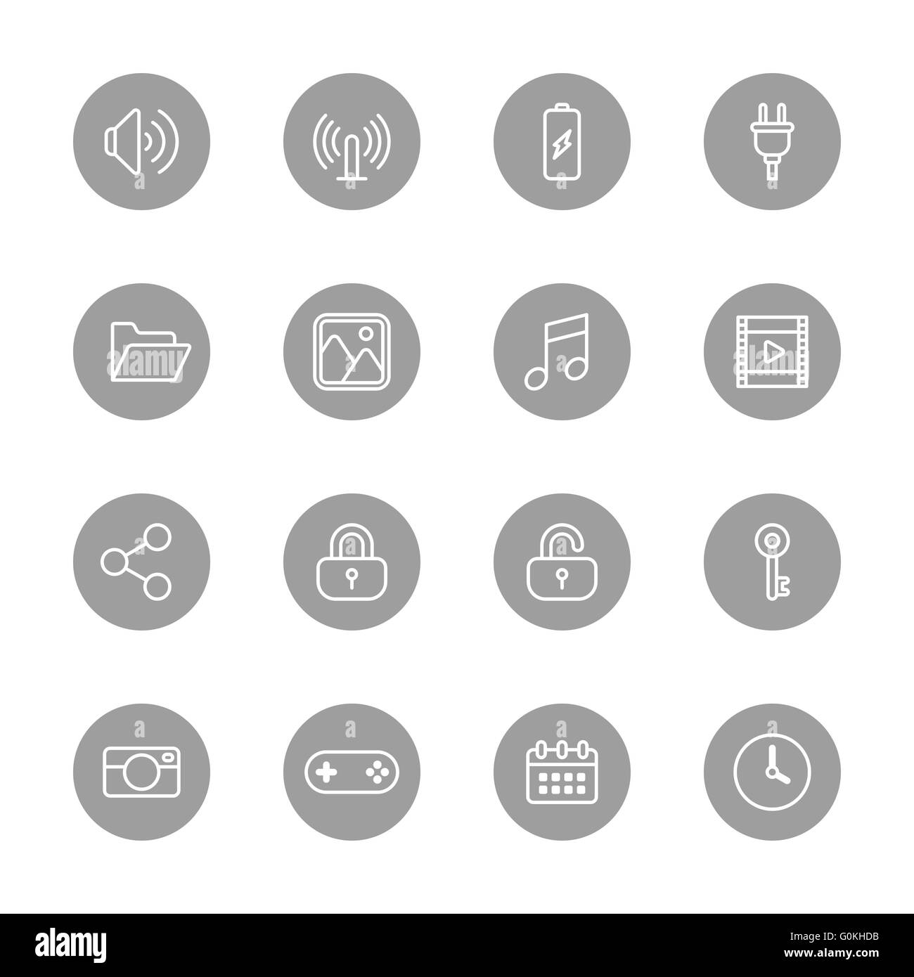 [EPS10] line web icon set on gray circle for web, UI, infographic and mobile apps Stock Vector