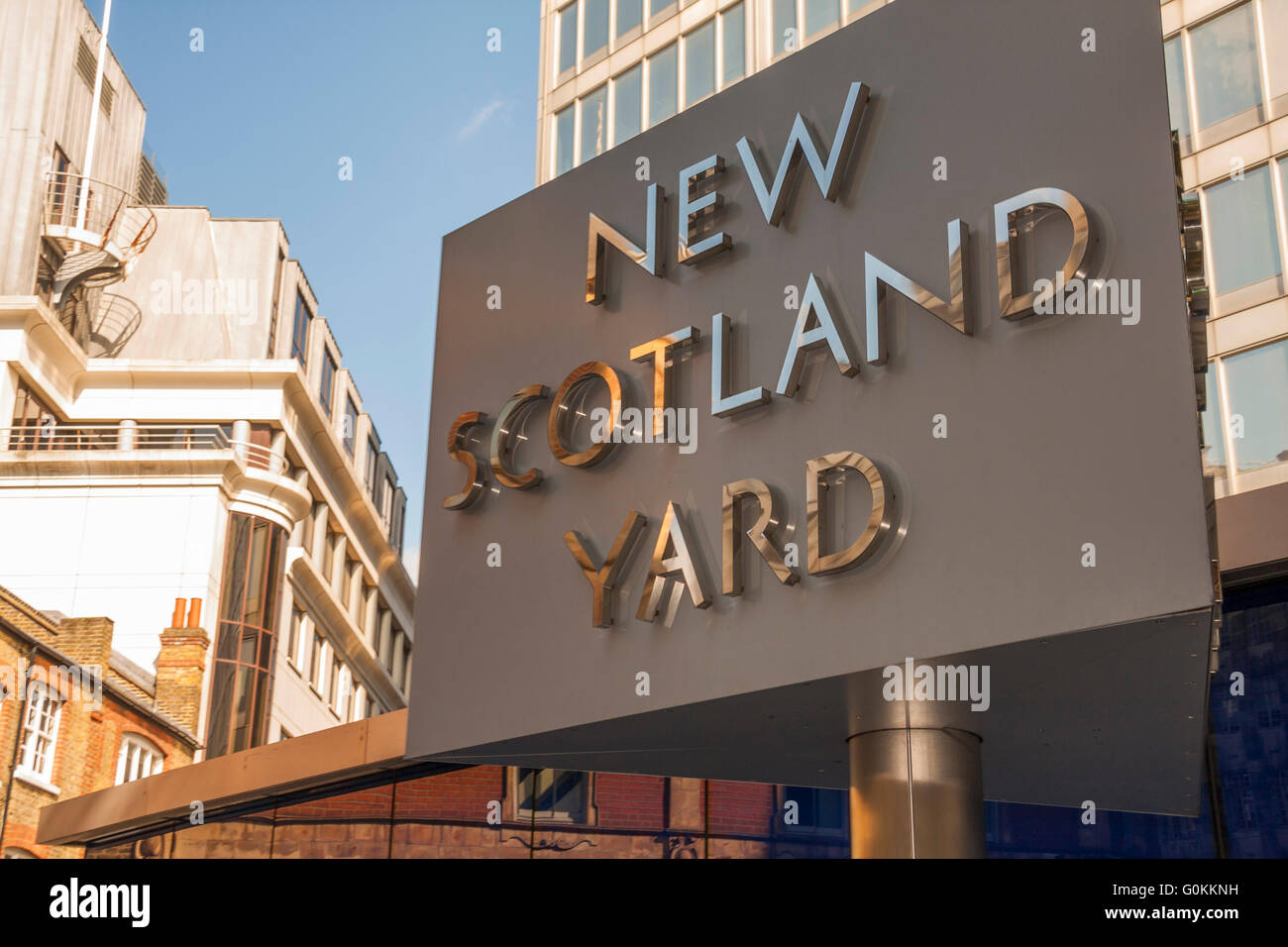 The famous sign outside of New Scotland Yard Police Headquarters in London,England,UK Stock Photo