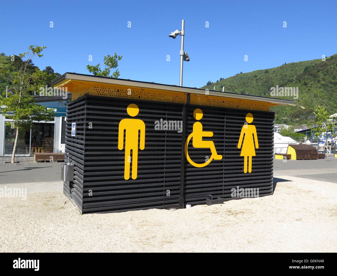 Public Toilet block in Picton, South Island, New Zealand Stock Photo