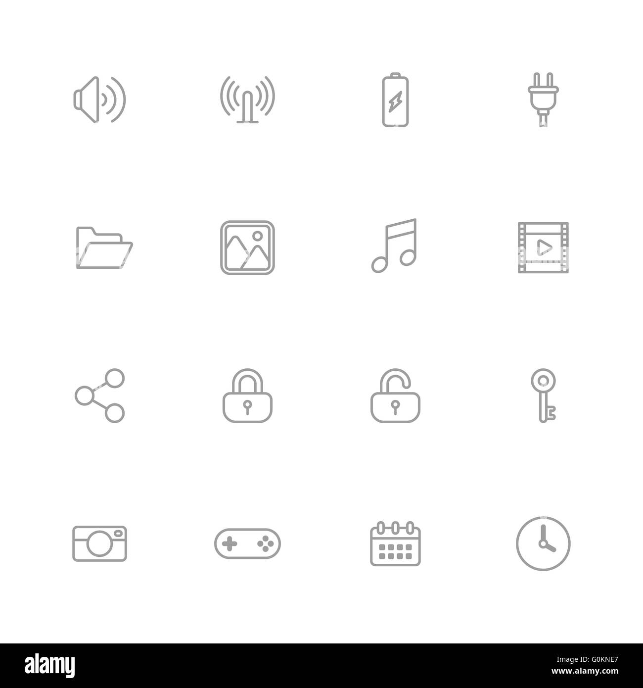 [JPEG] gray line simple web icon set for web, UI, infographic and mobile apps Stock Photo