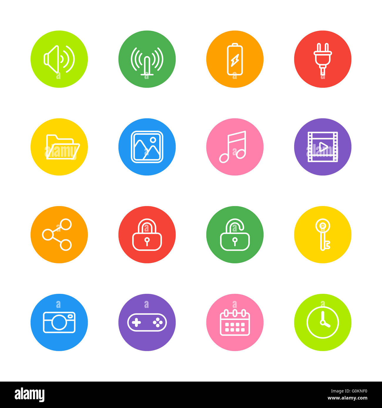 [JPEG] white line web icon set on colorful circle for web, UI ...