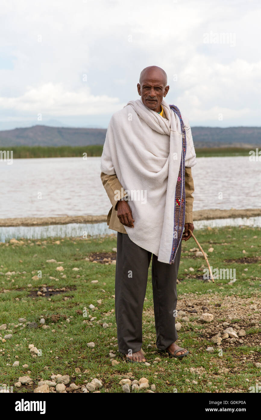 Lake Langano, Ethiopia, 2013 Bati Dambo, 67, a farmer, has lived here all his life. He says the used to be much wider. Stock Photo