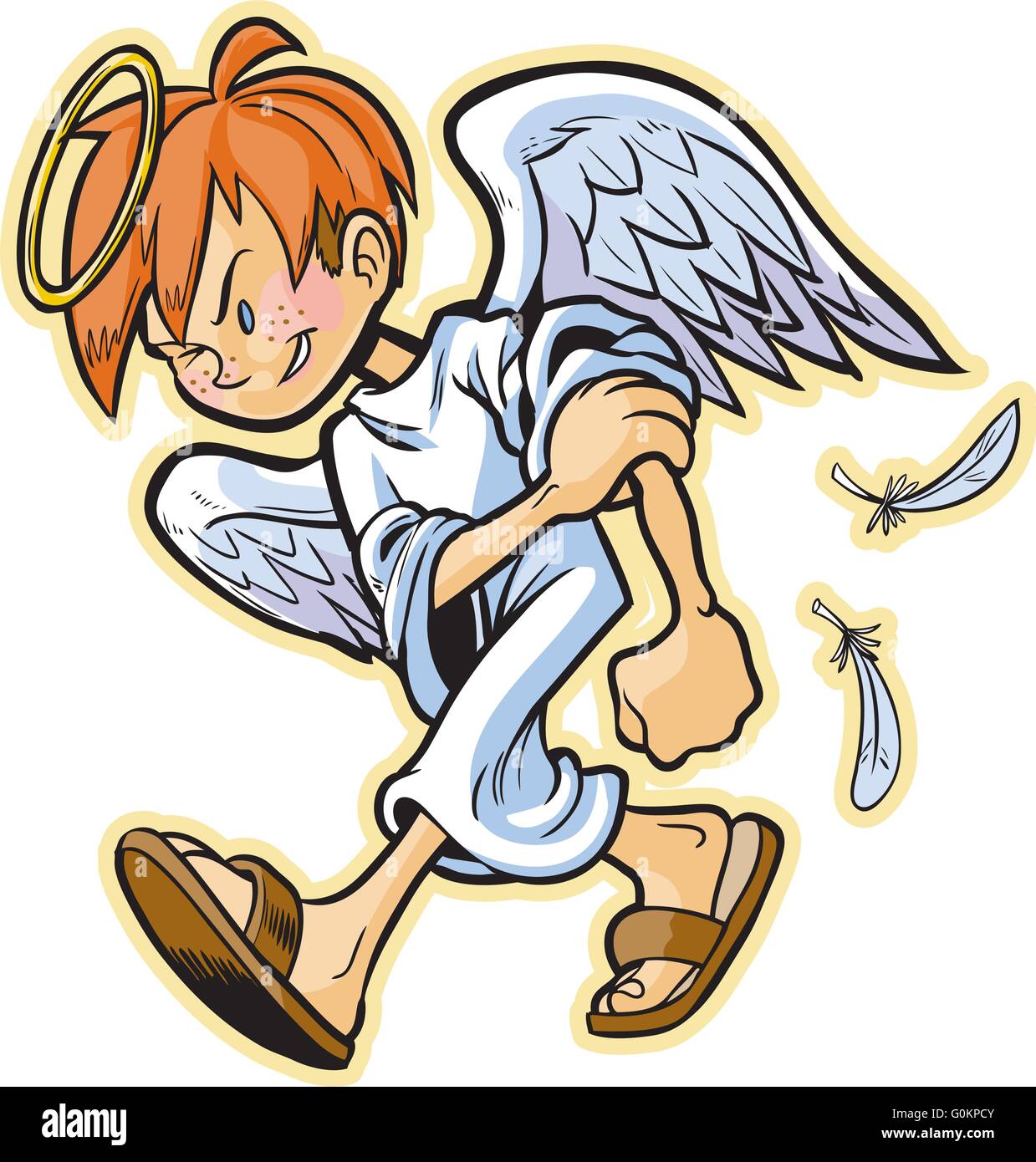 Vector cartoon clip art of a scrappy angel with red hair headed for a fight! Something evil is gonna get a beat-down! Stock Vector