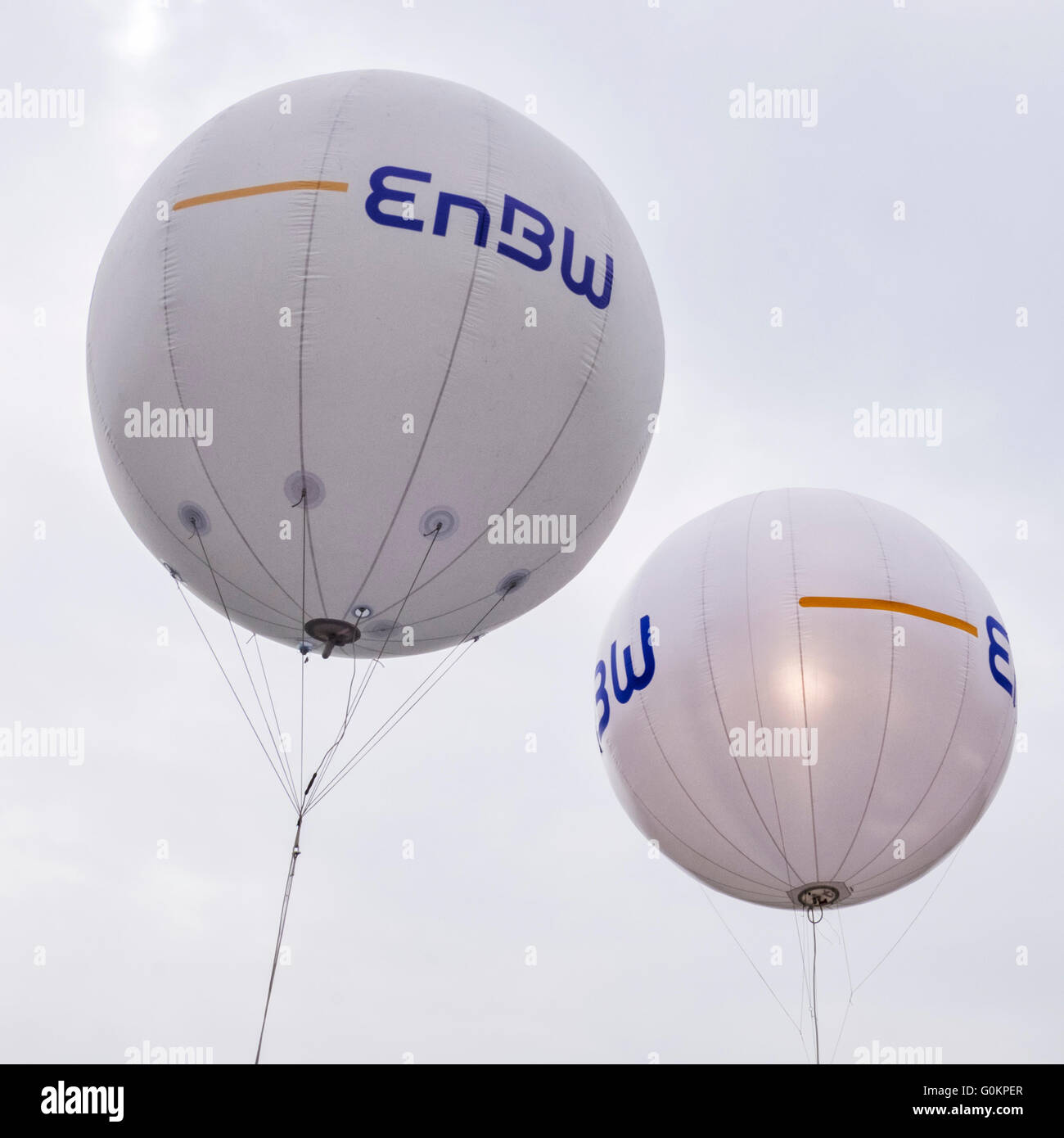 EnBW electricity company advertising balloons, Stuttgart, Germany Stock Photo