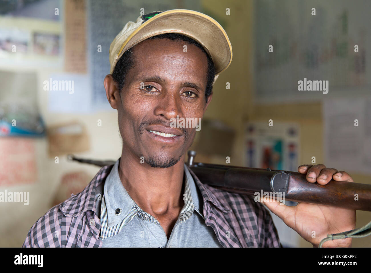 North Shewa,  Ethiopia, October 2013: Government-employed forest guards. Stock Photo