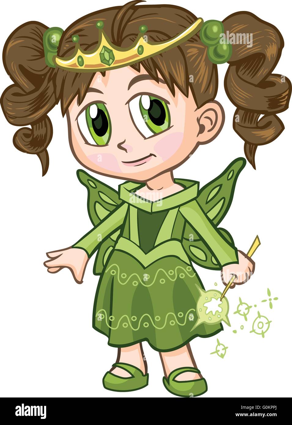 Vector clip art illustration of a brown haired girl wearing a fairy princess costume, drawn in an anime or manga style. Stock Vector