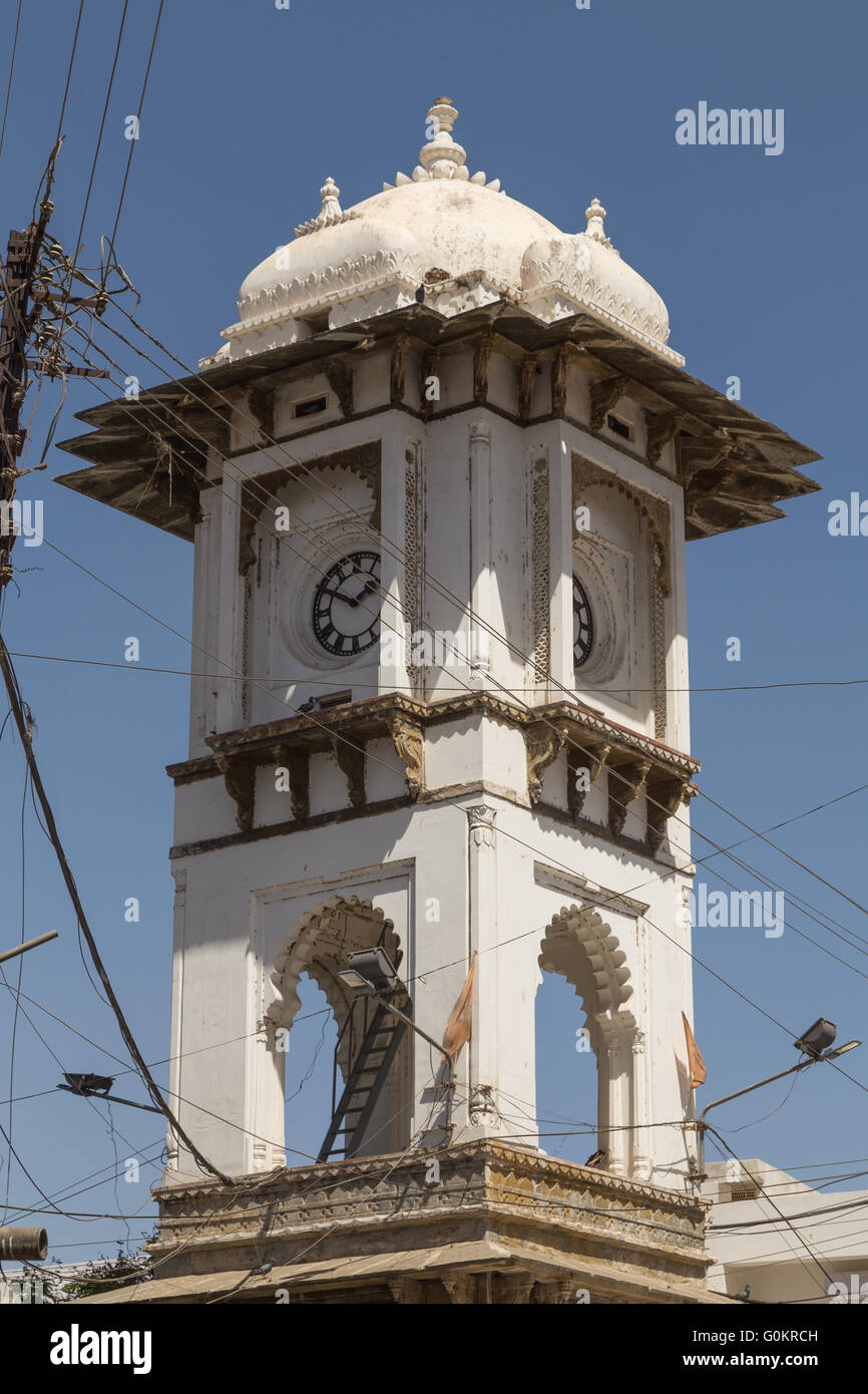 Ghanta Ghar Clock Tower in central Udaipur during the day Stock Photo
