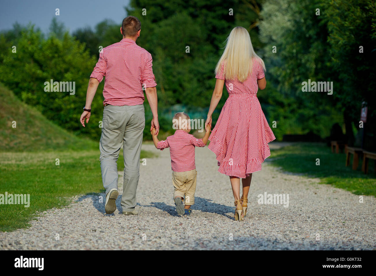 happy family from the back view Stock Photo