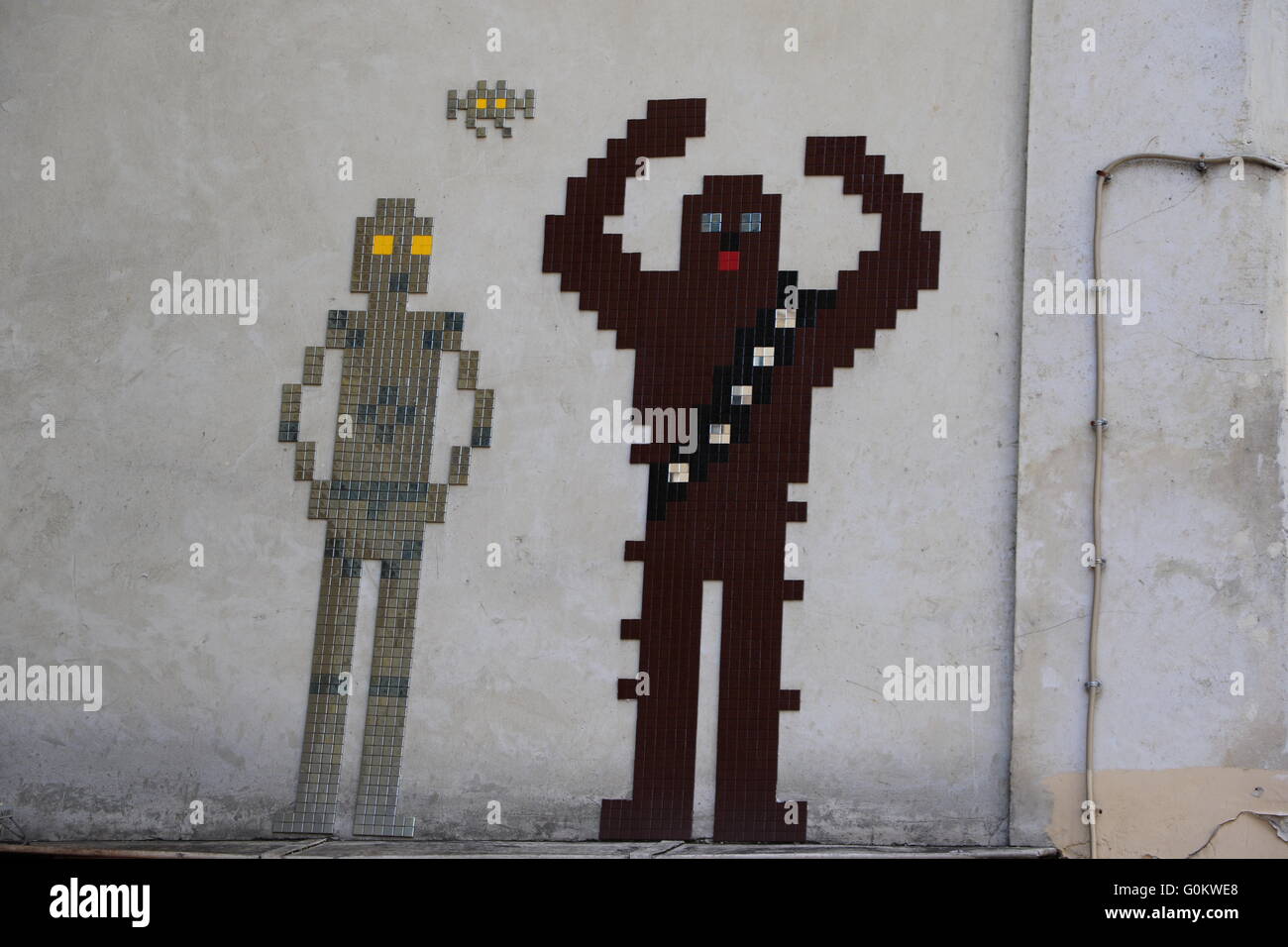 Street Art in Paris of Chewbacca and C6PO Stock Photo