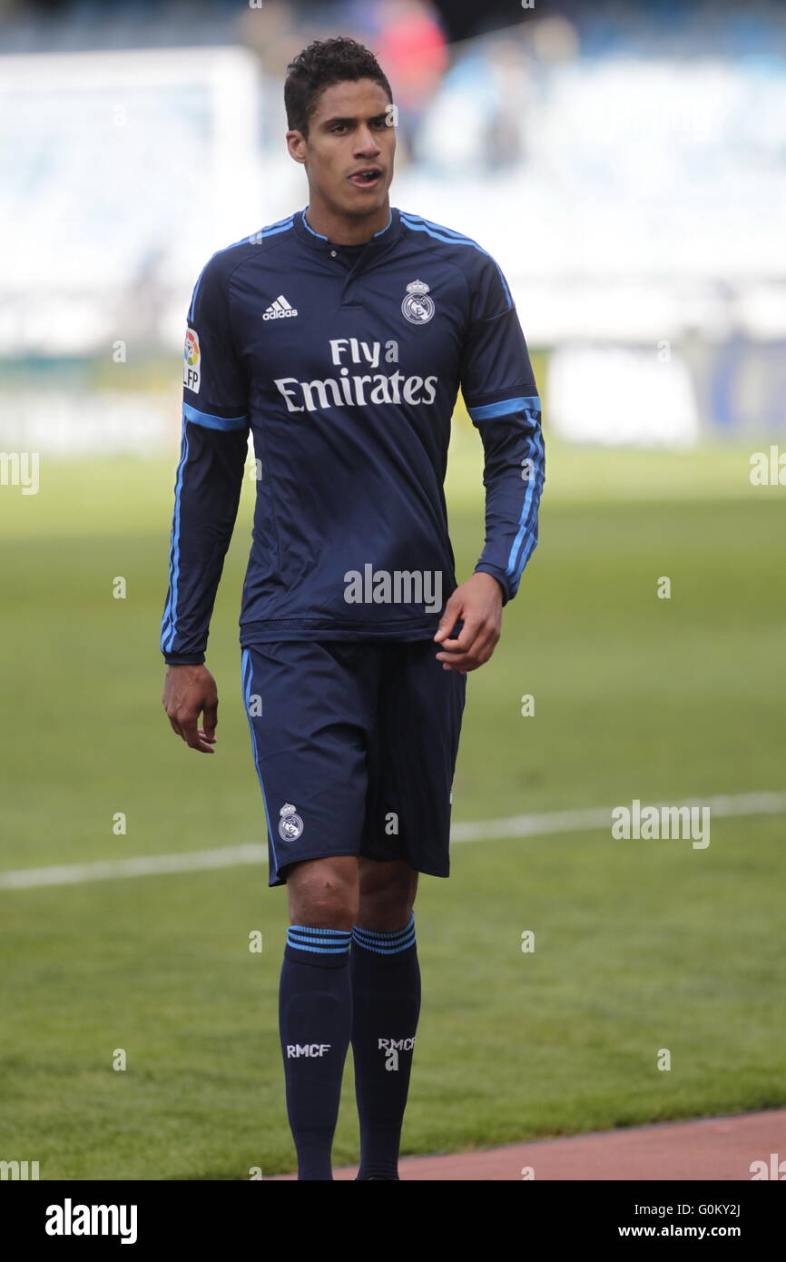 Raphael Varane of Real Madrid looks on during the La Liga match