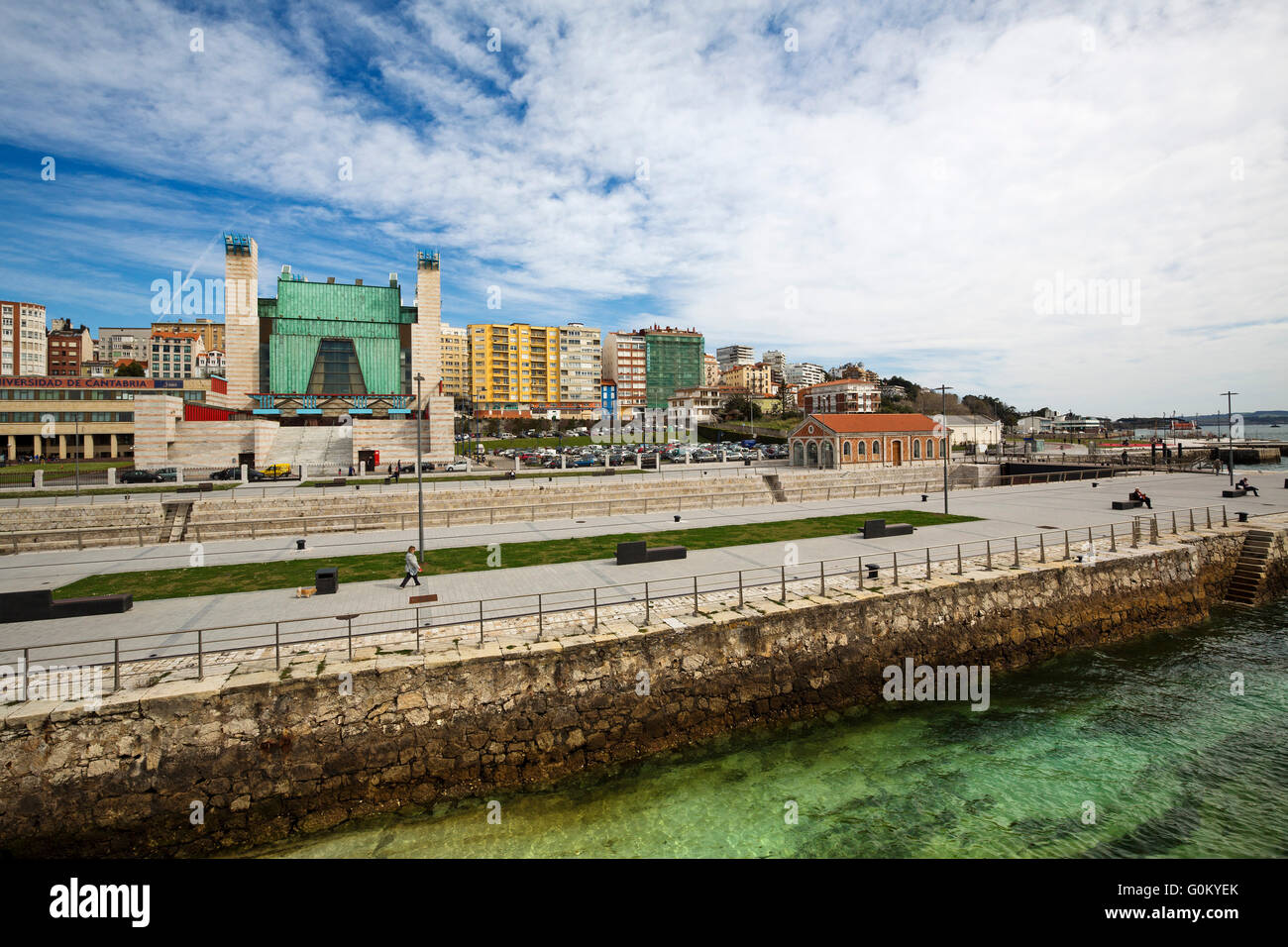 Dique de Gamazo dry dock and Palacio de Festivales. Santander Bay, Cantabria, Spain Europe Stock Photo