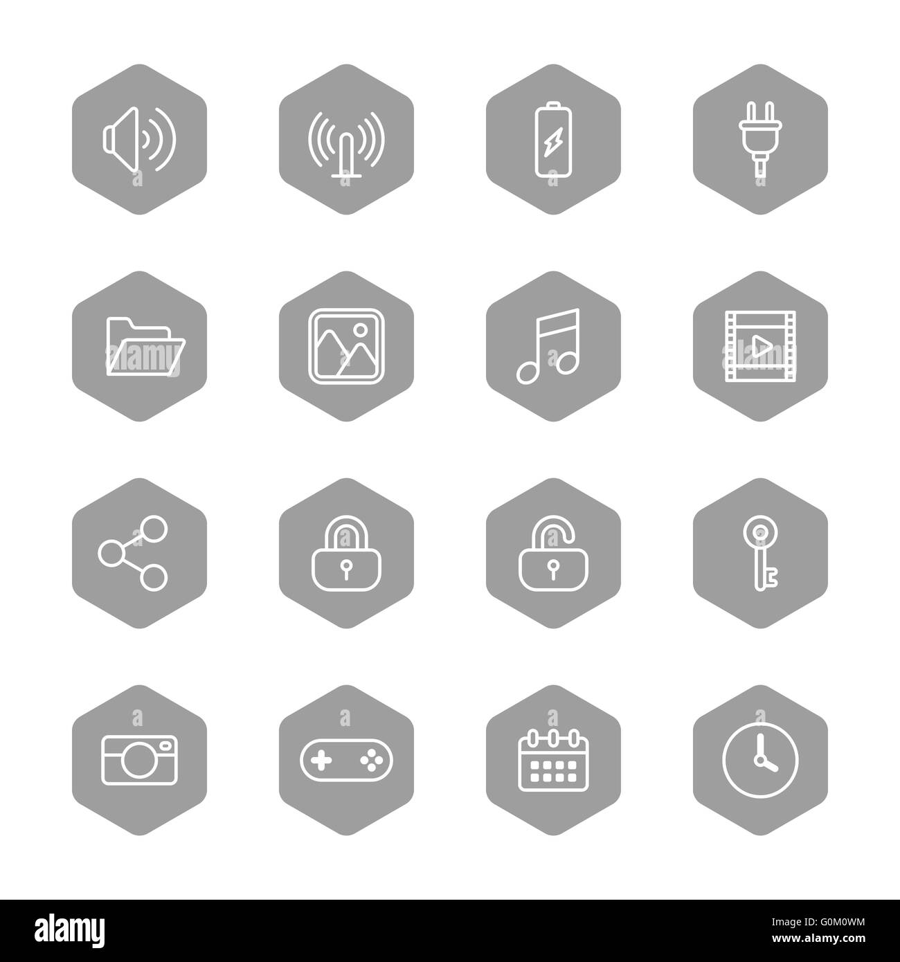 [JPEG] line web icon set on gray hexagon for web, UI, infographic and mobile apps Stock Photo