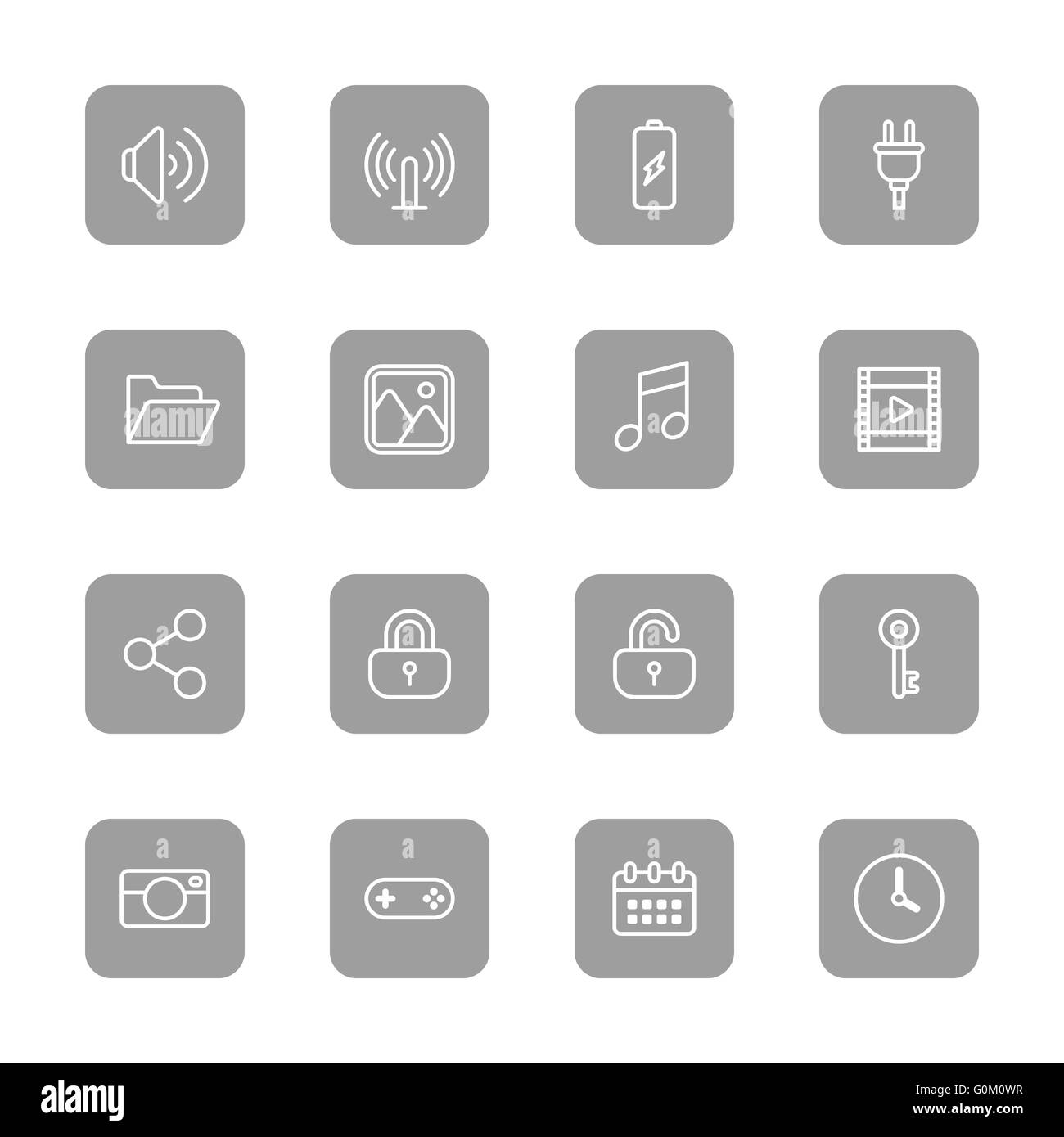 [JPEG] line web icon set on gray rounded rectangle for web, UI, infographic and mobile apps Stock Photo