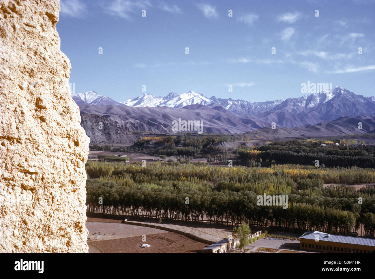 View across the Koh-i-Baba from within the ear of one of the two monumental  standing Buddhas, Bamiyan, Afghanistan in 1974, before the destruction of the Buddha statues by the Taliban regime Stock Photo