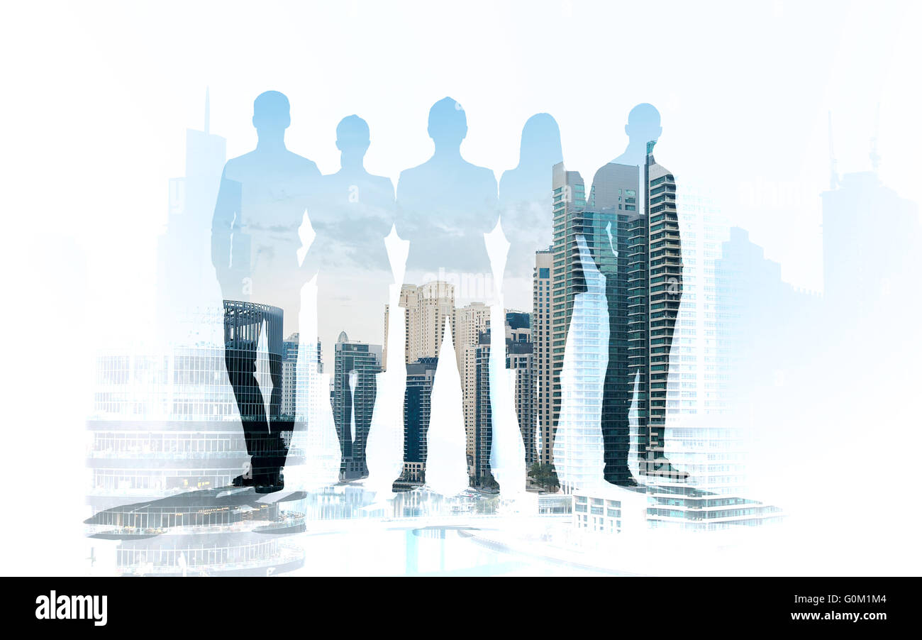 business people silhouettes over city background Stock Photo - Alamy