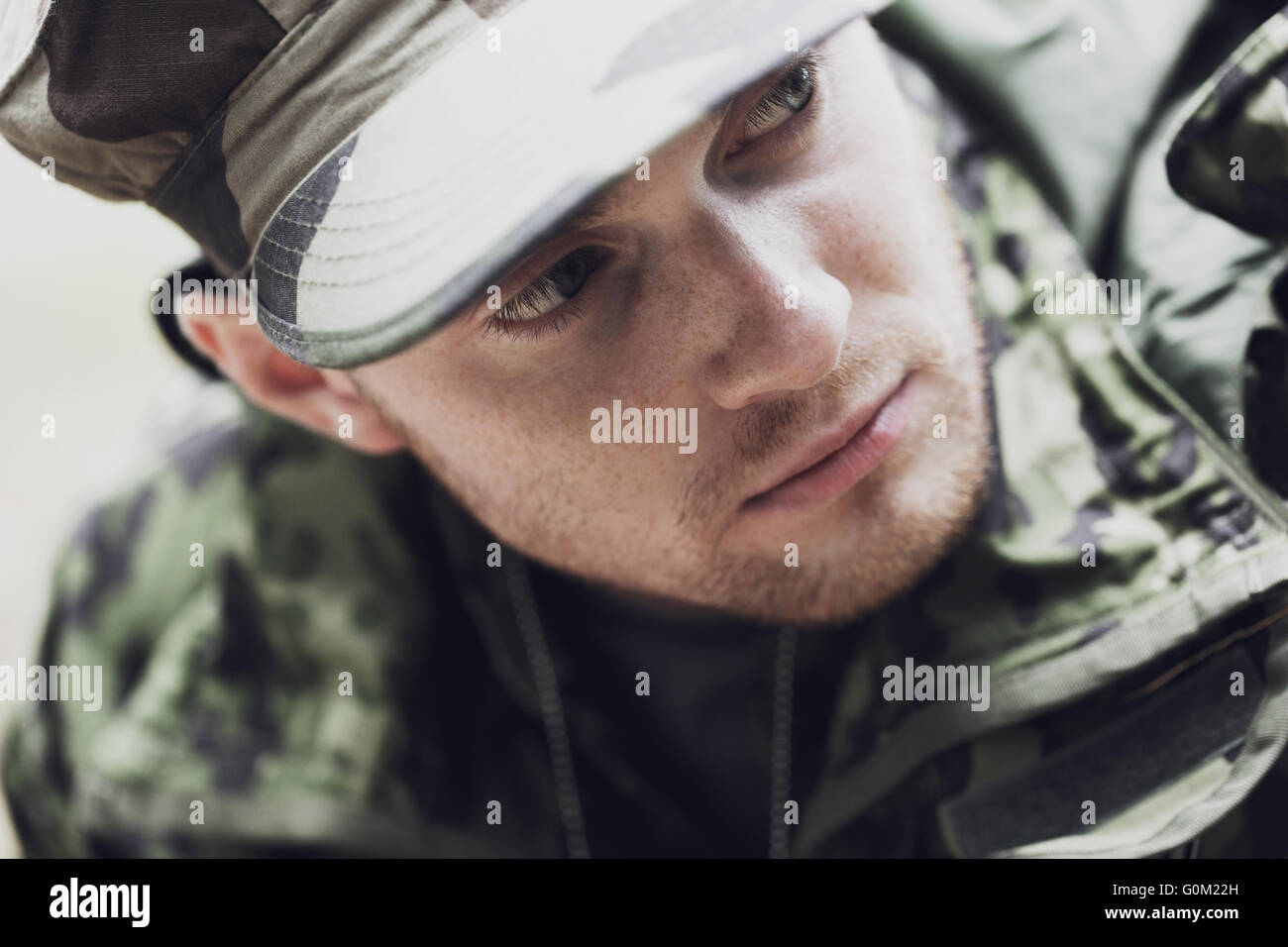 close up of young soldier in military uniform Stock Photo - Alamy