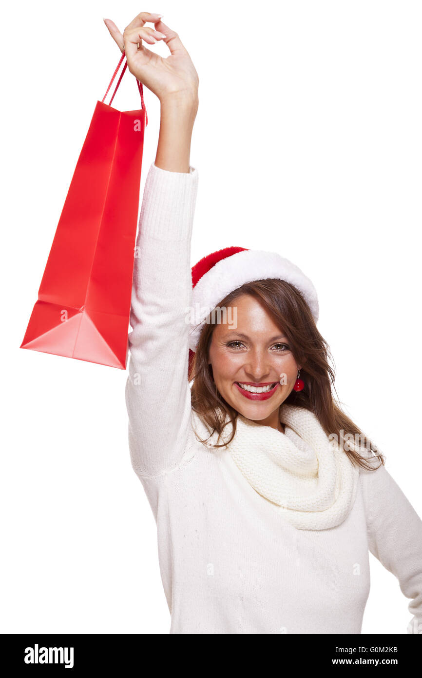 Happy vivacious Christmas shopper Stock Photo