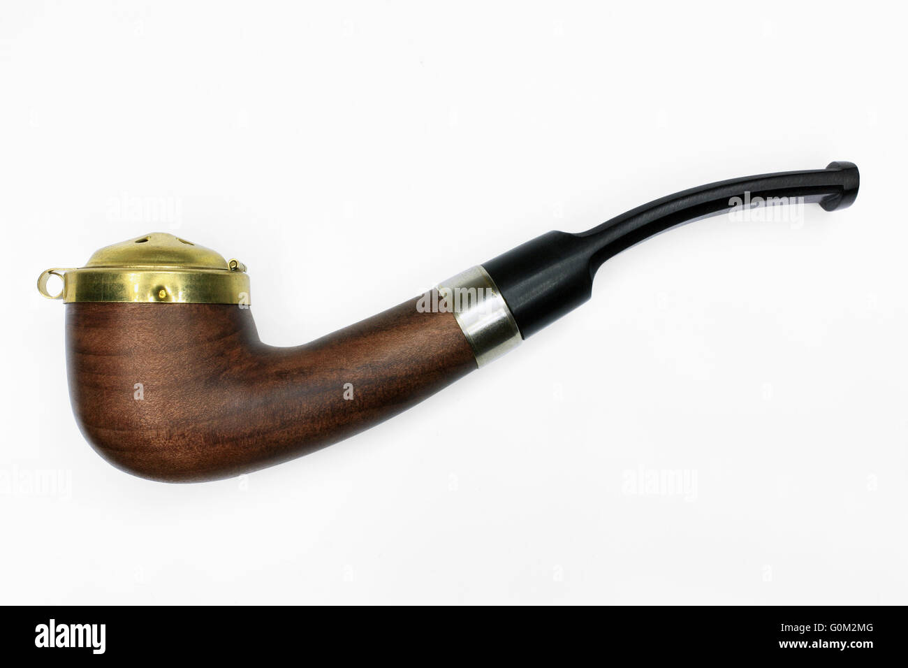 Brown tobacco pipe isolated on white background Stock Photo