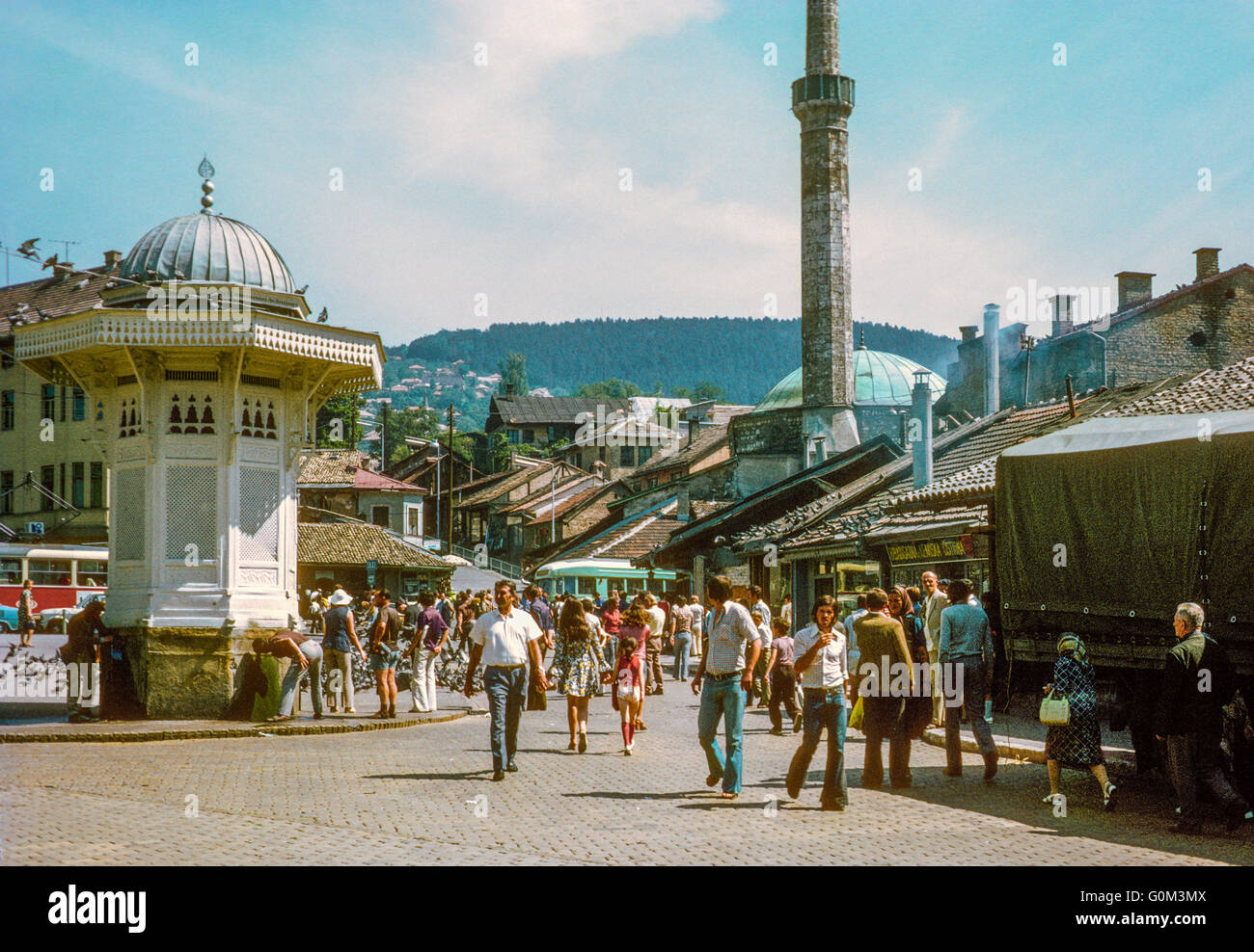 Baščaršija, the old quarter of Sarajevo, Bosnia & Herzegovina, in 1974, before the Bosnian War Stock Photo