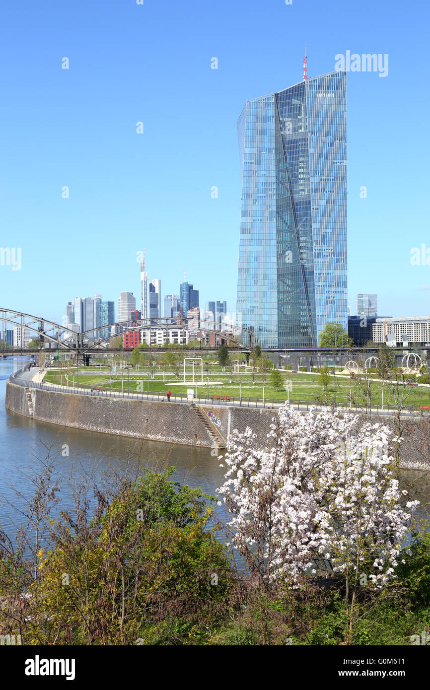 Frankfurt skyline with the European Central Bank on the right. Stock Photo