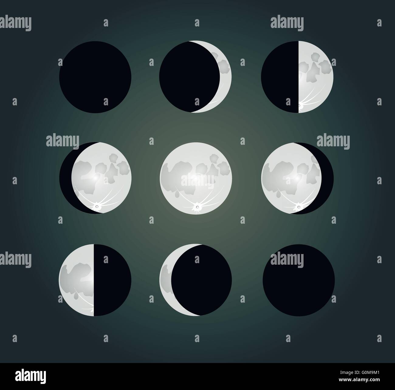 Moon Phases Vector Illustration Lunar Drawings On Dark Background