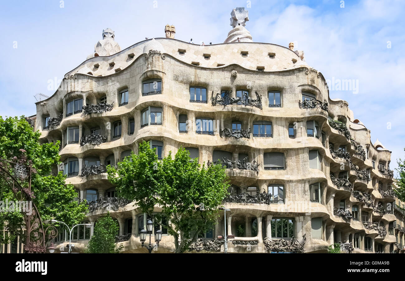 Casa Mila also known as La Pedrera, house by architect Gaudi in Barcelona, Spain Stock Photo